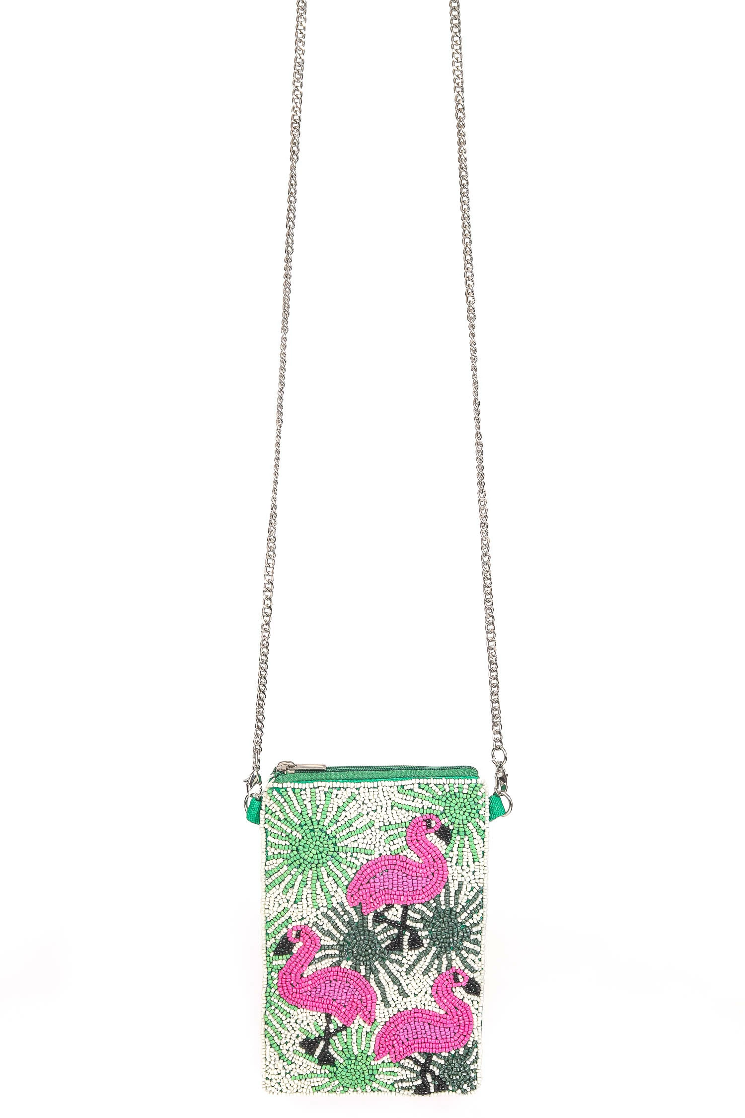 Pinkie Flamingo Beaded Crossbody Bag